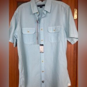 French designer Daniel Cremieux  striped short sleeve seersucker shirt Med 🌹❤️